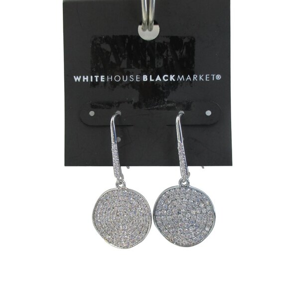White House Black Market Jewelry - WHBM Pave Crystal Silvertone Drop Disk Earrings Handcrafted NWT
